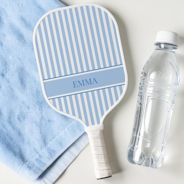 Modern Blue Retro Striped Simple Personalised Name Pickleball Paddle (Modern Blue Retro Striped Simple Personalized Name Pickleball Paddle)