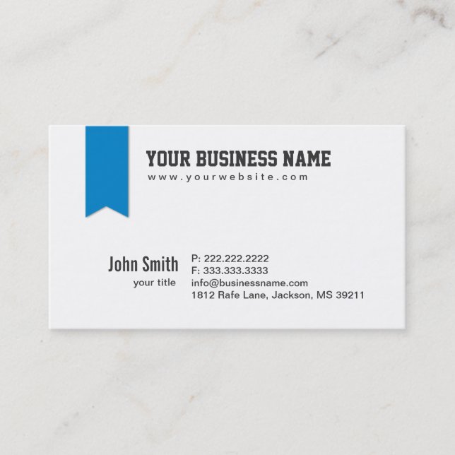 Modern Blue Ribbon Header Business Card (Front)