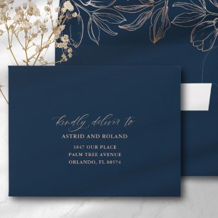 Modern Blue & Rose Gold Foliage RSVP Wedding Envelope
