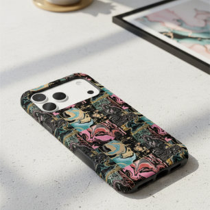 Modern blue rose gold liquid ink marble aesthetic