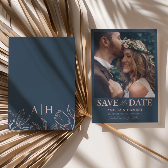 Modern Blue & Rose Gold Save the Date (Creator Uploaded)