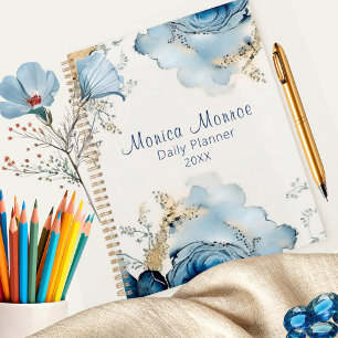 Modern Blue Roses Floral Design Day Planner