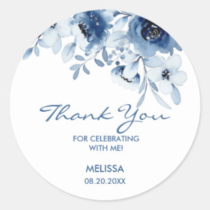 Modern Blue Roses Floral Greenery Birthday Sticker