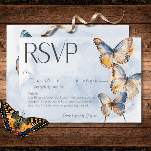 Modern Blue Rust Watercolor Butterflies No Dinner RSVP Card