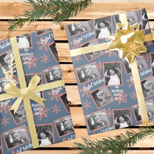 Modern Blue Rustic Snowflake Pattern 3 Photo Wrapping Paper