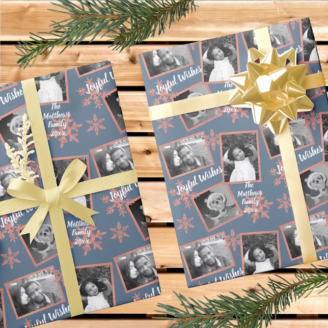 Modern Blue Rustic Snowflake Pattern 3 Photo Wrapping Paper (Creator Uploaded)