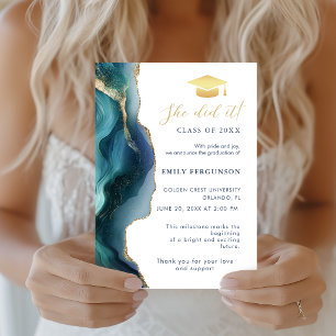 Modern Blue Sapphire Graduation Party Announcement