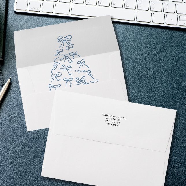 Modern Blue Scribble Bow Christmas  Envelope (Creator Uploaded)
