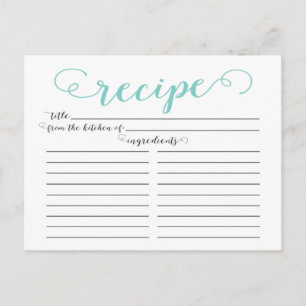 Modern Blue Script Bridal Shower Recipe Cards