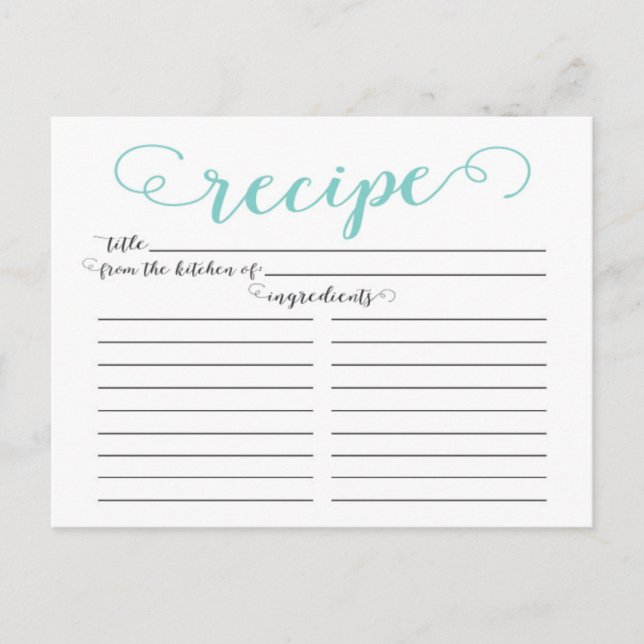 Modern Blue Script Bridal Shower Recipe Cards (Front)