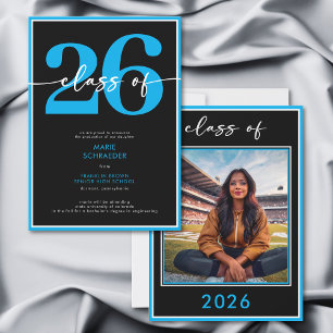 Modern Blue Script Graduation Announcement