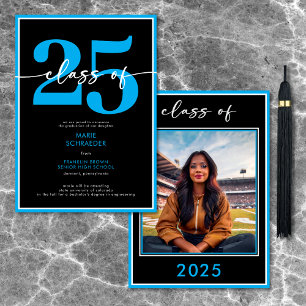 Modern Blue Script Graduation Announcement