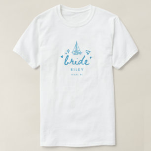 Modern Blue Script Lake Bachelorette Bride's Name T-Shirt