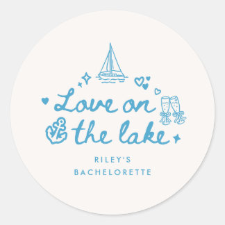 Modern Blue Script Lake Bachelorette Party Classic Round Sticker