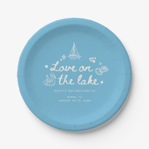 Modern Blue Script Lake Bachelorette Party Paper Plate