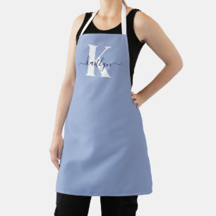 Modern Blue Script Monogram Apron