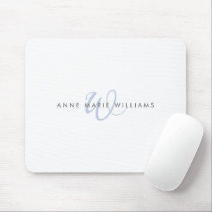 Modern Blue Script Monogram Mouse Pad