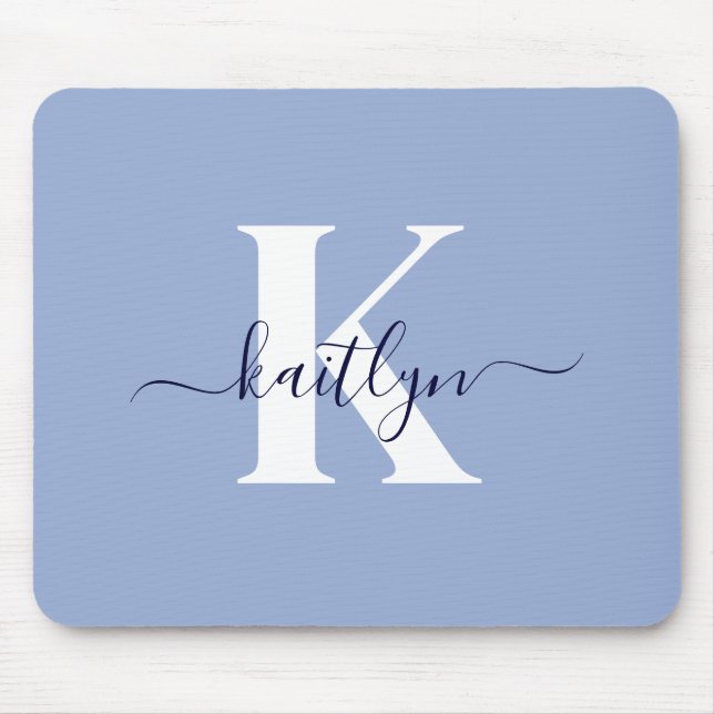 Modern Blue Script Monogram Mouse Pad (Front)