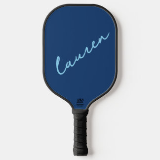 Modern Blue Script Name Pickleball Paddle