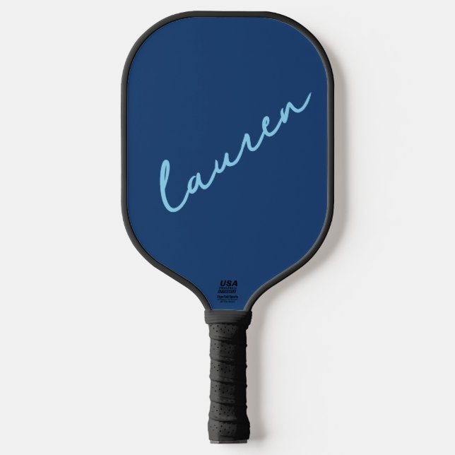 Modern Blue Script Name  Pickleball Paddle (Front)