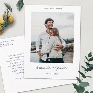 Modern Blue Script Photo Wedding Thank You  Postcard