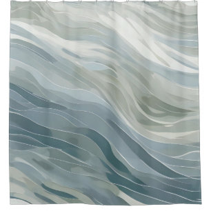 Modern Blue Seafoam Green Abstract Coastal Print Shower Curtain
