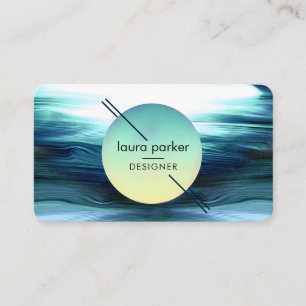 Modern Blue SeaGreen Circle Moon Watercolour Wave  Business Card
