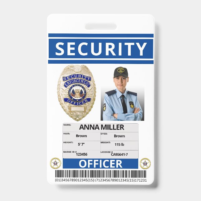 Modern Blue Security Custom Name Guard Employee ID Badge (Front)