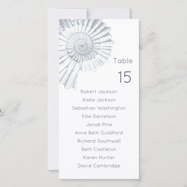 Modern Blue Shell Beach Wedding Seating Chart (Front)