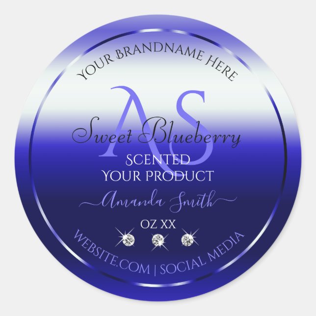 Modern Blue Shimmery Product Label Initials Jewels (Front)