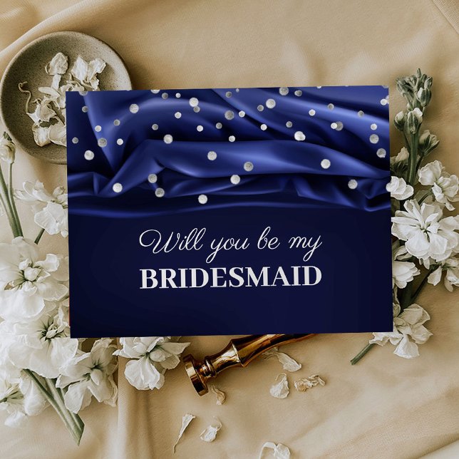 Modern Blue Silk Will You Be My Bridesmaid Postcard (Creator Uploaded)