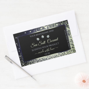 Modern Blue Silver Glitter Product Labels Diamonds