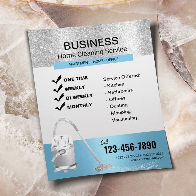 Modern Blue & Silver House Cleaning Housekeeping Flyer (Creator Uploaded)