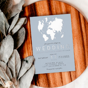Modern blue silver world map wedding photo