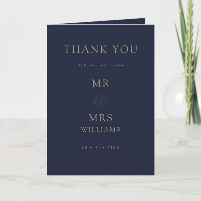 Modern Blue Simple Clean Minimal Wedding Thank You Card (Front)