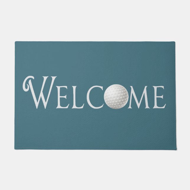 Modern Blue Simple Golf Ball Welcome Doormat (Front)