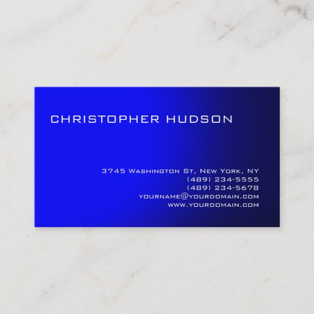 Modern Blue Simple Plain Business Card (Front)