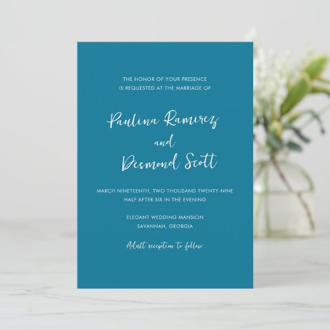 Modern Blue Simple Wedding Invitation (Standing Front)