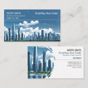 Modern Blue Skyline Real Estate  Business Card