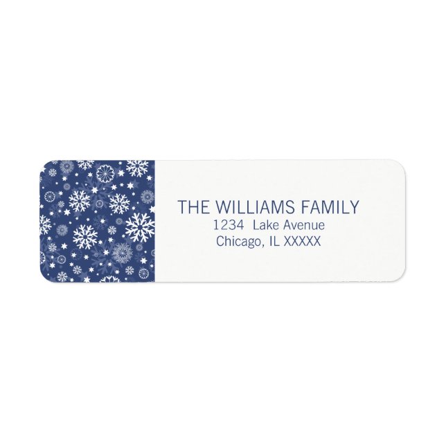 Modern Blue Snowflake Holiday Return Address Label (Front)