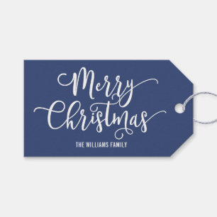 Modern Blue Snowflake Merry Christmas Gift Tag