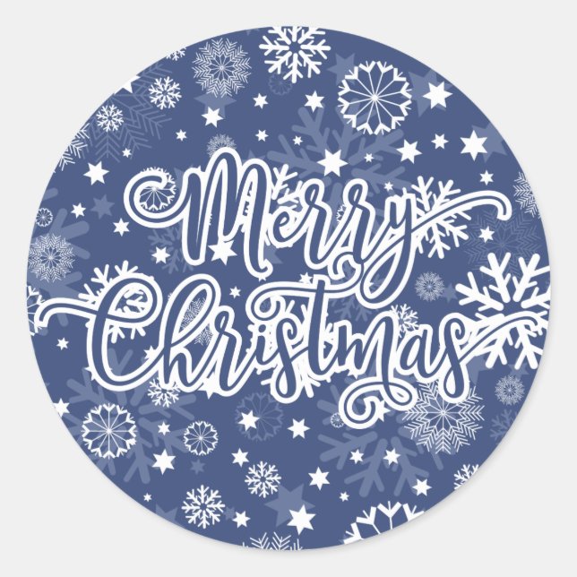 Modern Blue Snowflake Merry Christmas Sticker (Front)