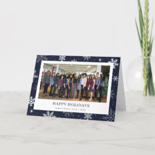 Modern Blue Snowflake Photo Business Holiday Card
