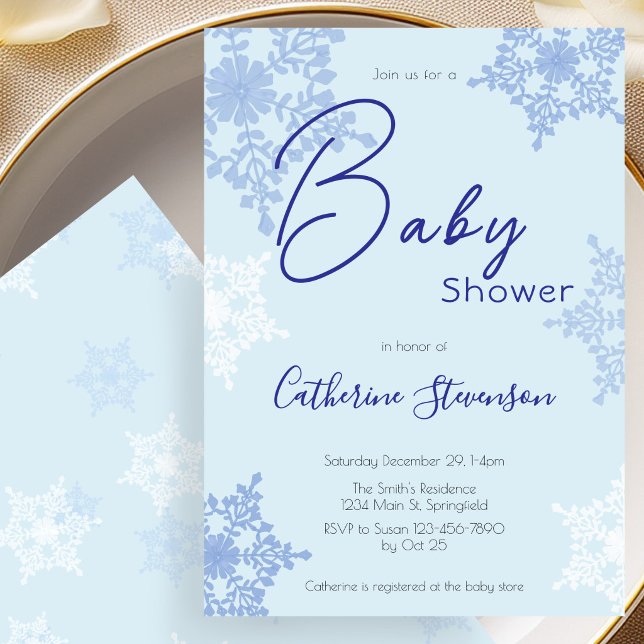 Modern Blue Snowflake Winter Baby Shower Invitation (Creator Uploaded)