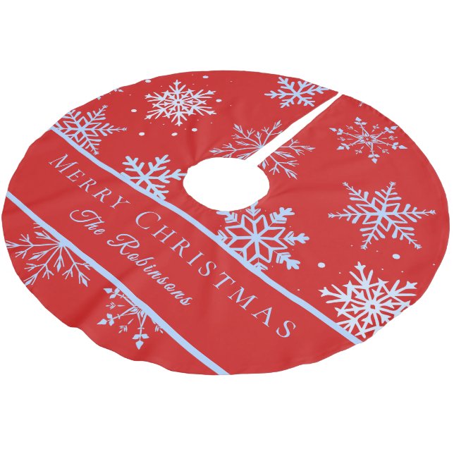 Modern Blue Snowflakes  Brushed Polyester Tree Skirt (Angled)