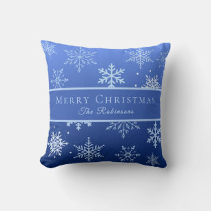 Modern Blue Snowflakes Cushion