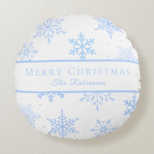 Modern Blue Snowflakes Round Cushion