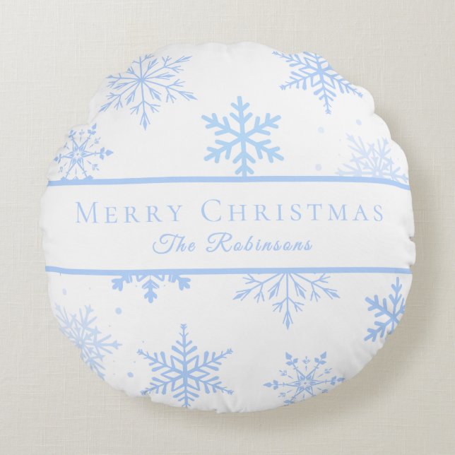 Modern Blue Snowflakes  Round Cushion (Front)