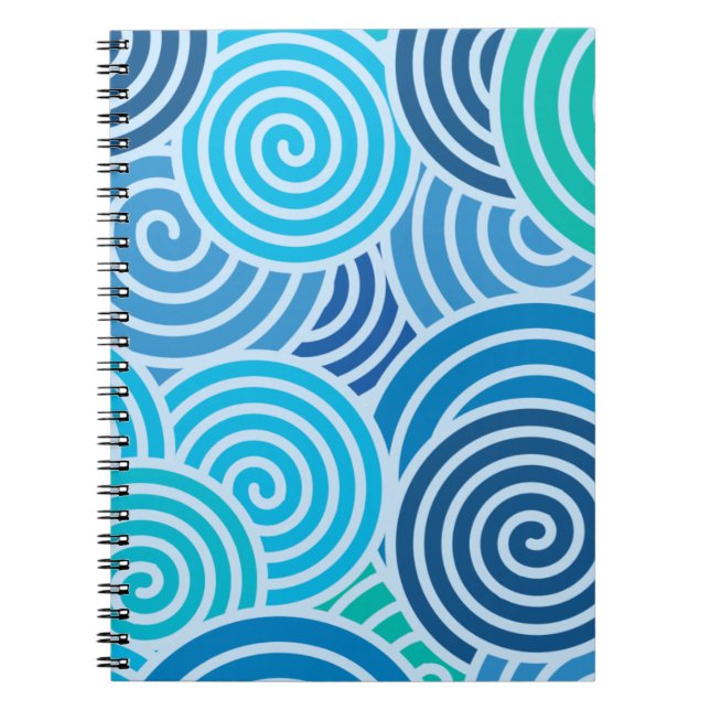 Modern Blue Spiral Pattern Notebook (Front)