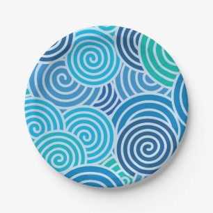 Modern Blue Spiral Pattern Paper Plate
